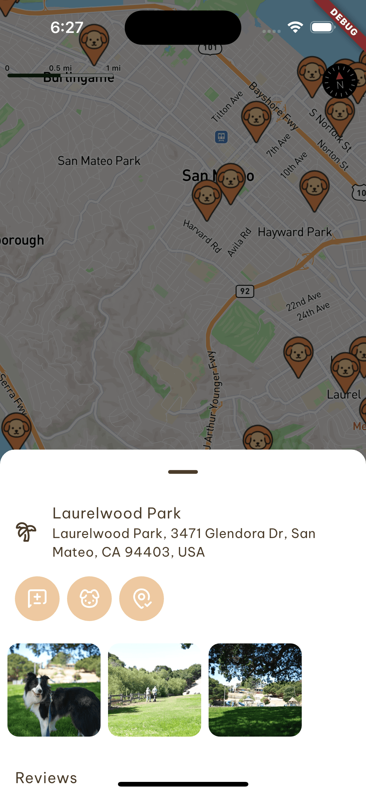 Map showing dog locations